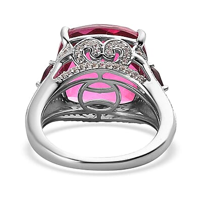 Radiant Orchid Quartz (Triplet) and Multi Gemstone Ring in Platinum Over Sterling Silver (Size 10.0) 11.35 ctw