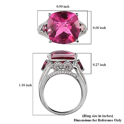 Radiant Orchid Quartz (Triplet) and Multi Gemstone Ring in Platinum Over Sterling Silver (Size 10.0) 11.35 ctw
