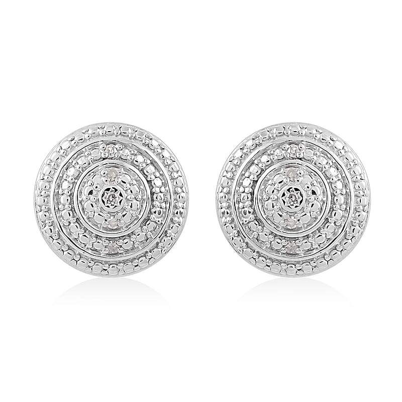White Diamond Earrings in Sterling Silver, Stud Earrings For Women 0.05 ctw