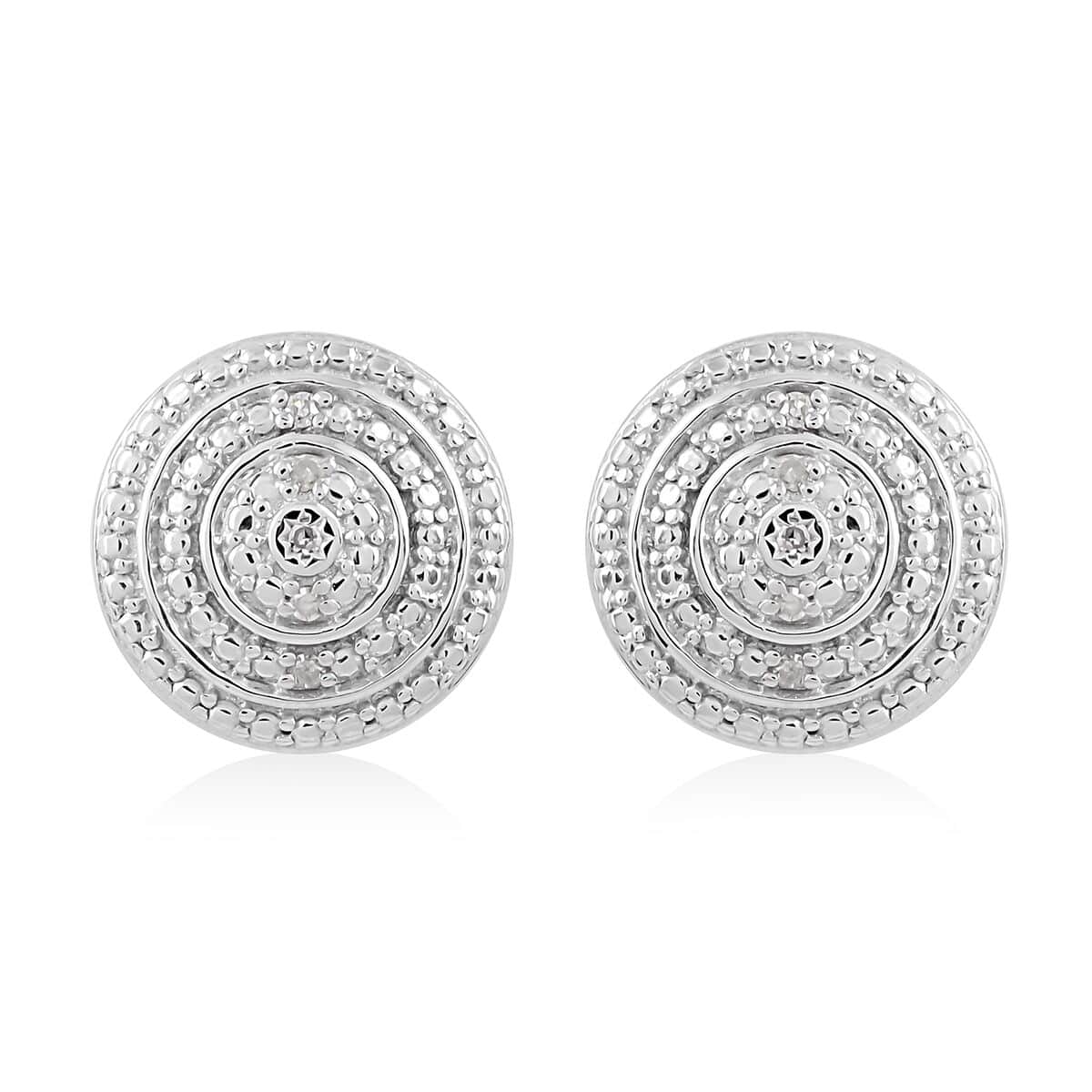 White Diamond Earrings in Sterling Silver, Stud Earrings For Women 0.05 ctw image number 0