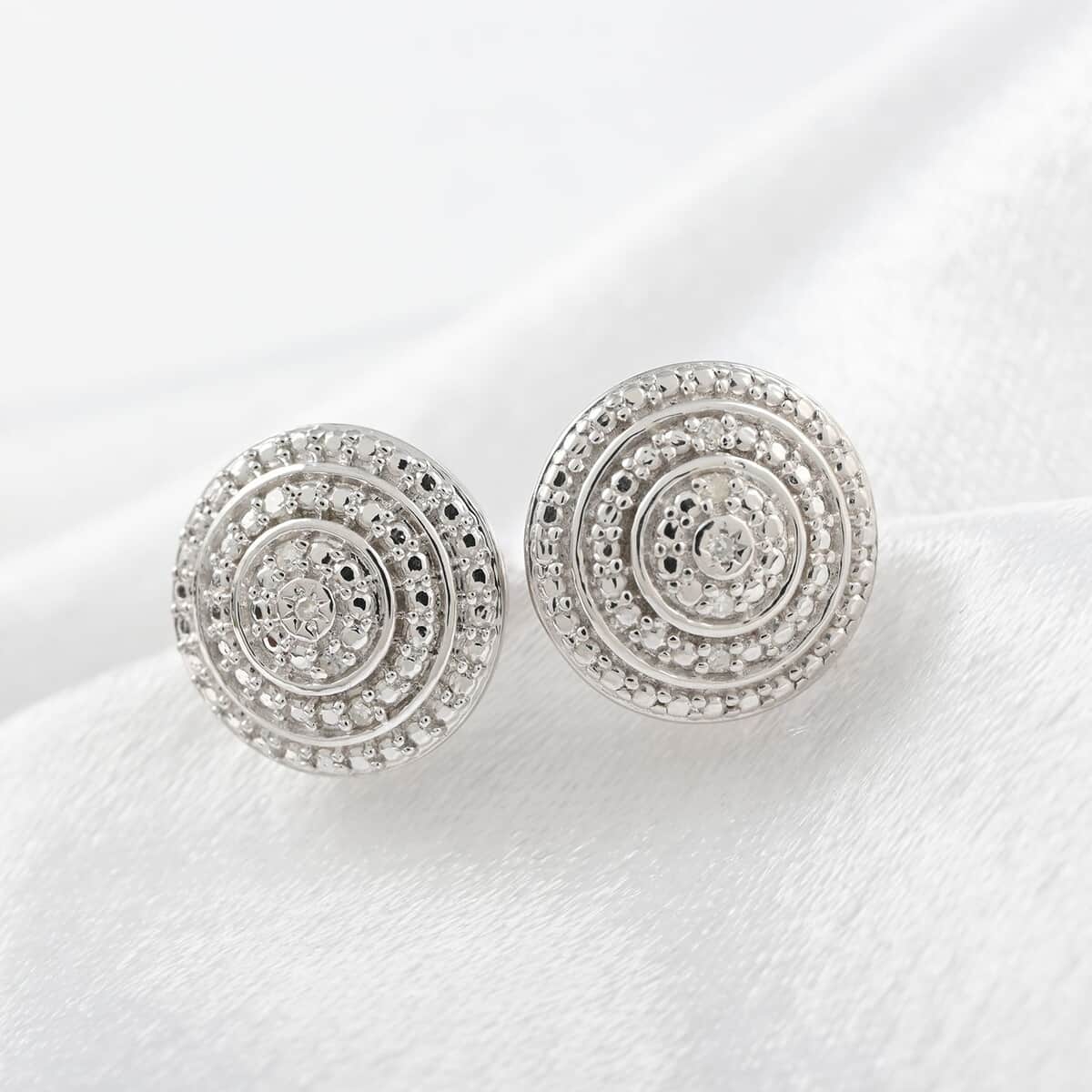 White Diamond Earrings in Sterling Silver, Stud Earrings For Women 0.05 ctw image number 1