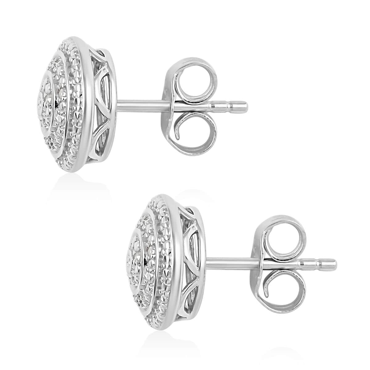 White Diamond Earrings in Sterling Silver, Stud Earrings For Women 0.05 ctw image number 3