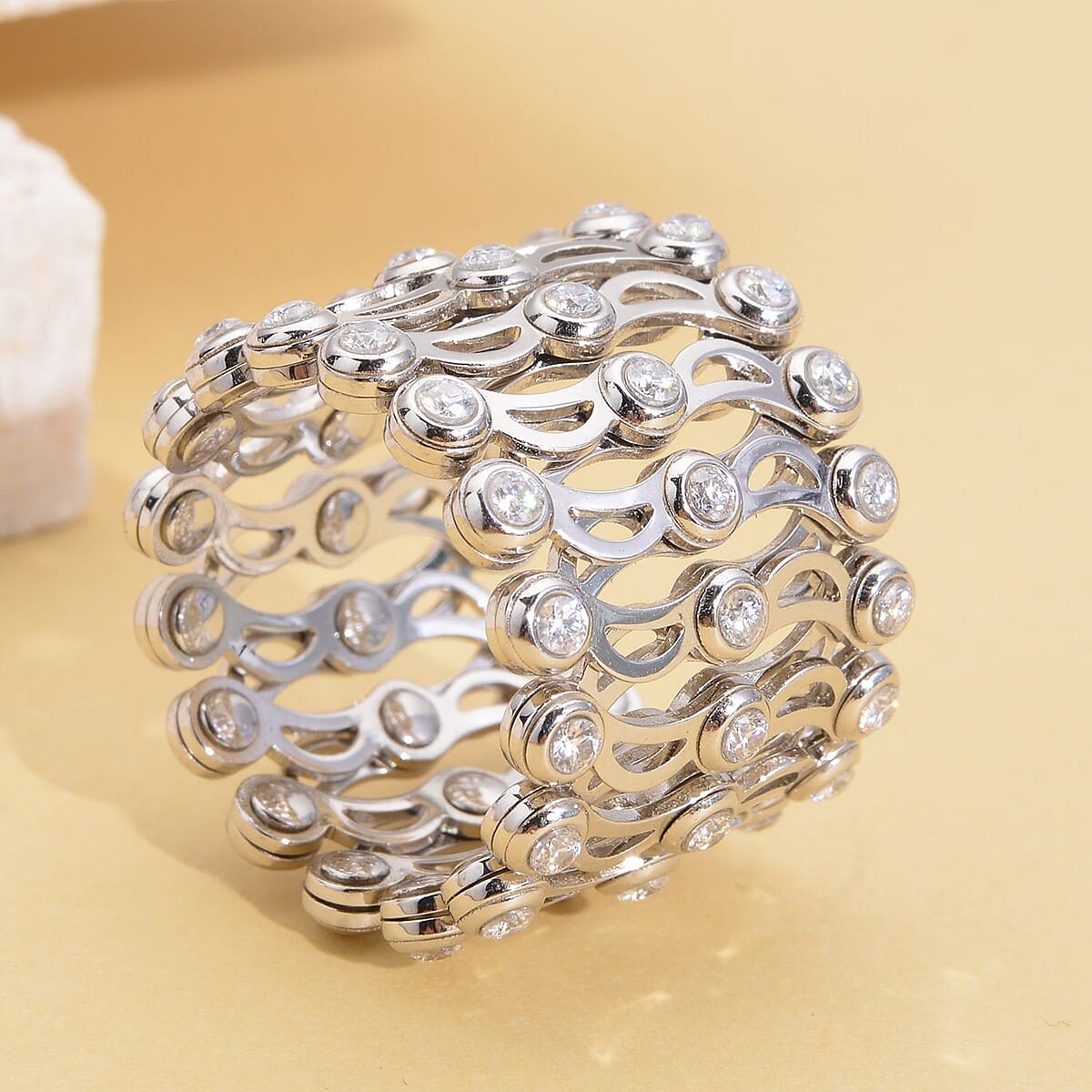 Moissanite Concertina Adjustable Band Ring in Sterling Silver 1.00 ctw image number 1