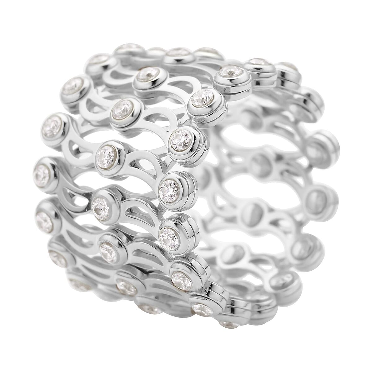 Moissanite Concertina Adjustable Band Ring in Sterling Silver 1.00 ctw image number 2