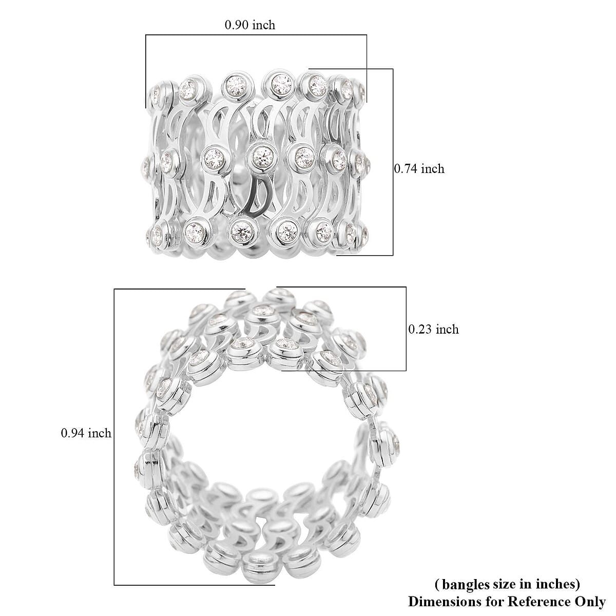 Moissanite Concertina Adjustable Band Ring in Sterling Silver 1.00 ctw image number 3