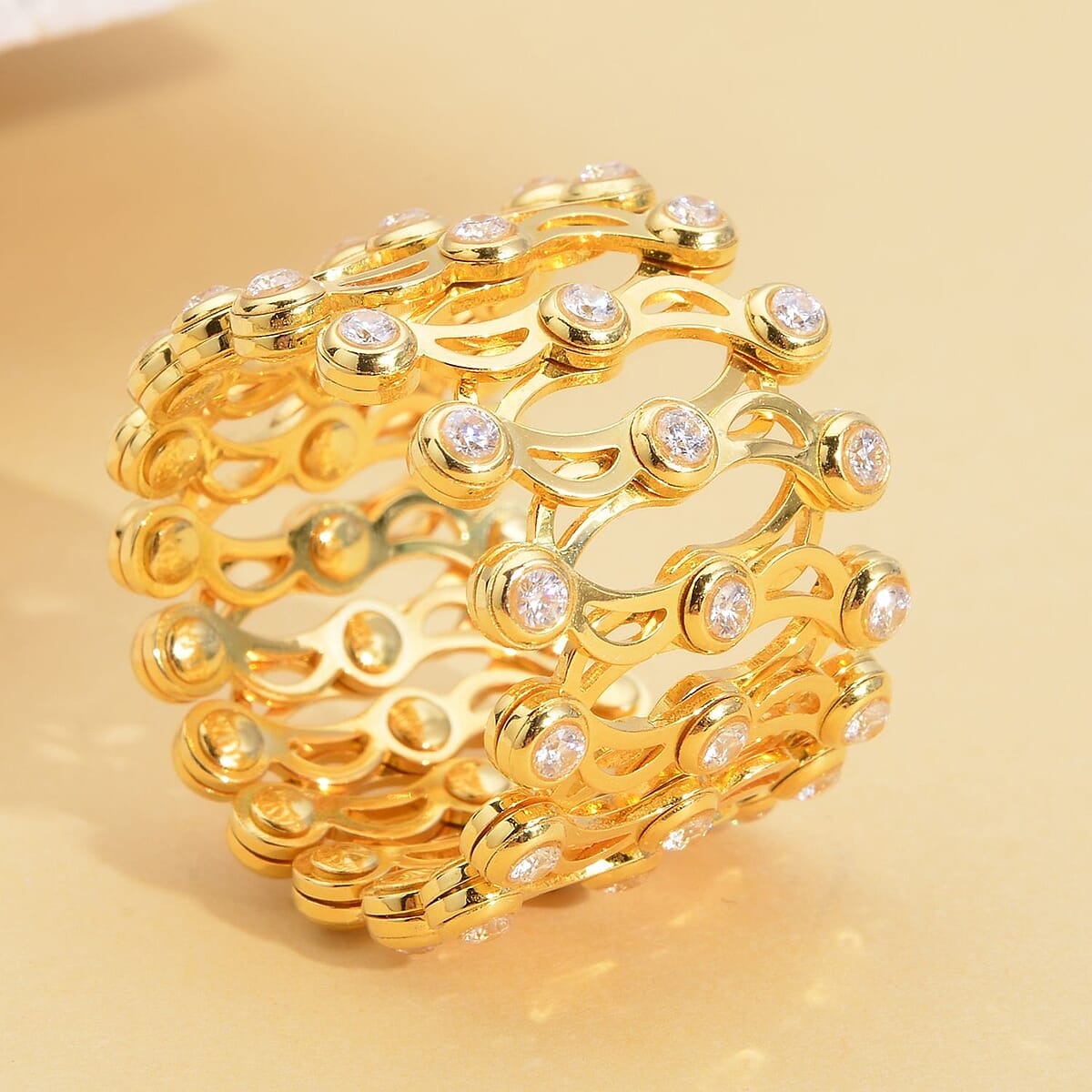 Moissanite Concertina Adjustable Band Ring in Vermeil Yellow Gold Over Sterling Silver 1.00 ctw image number 1