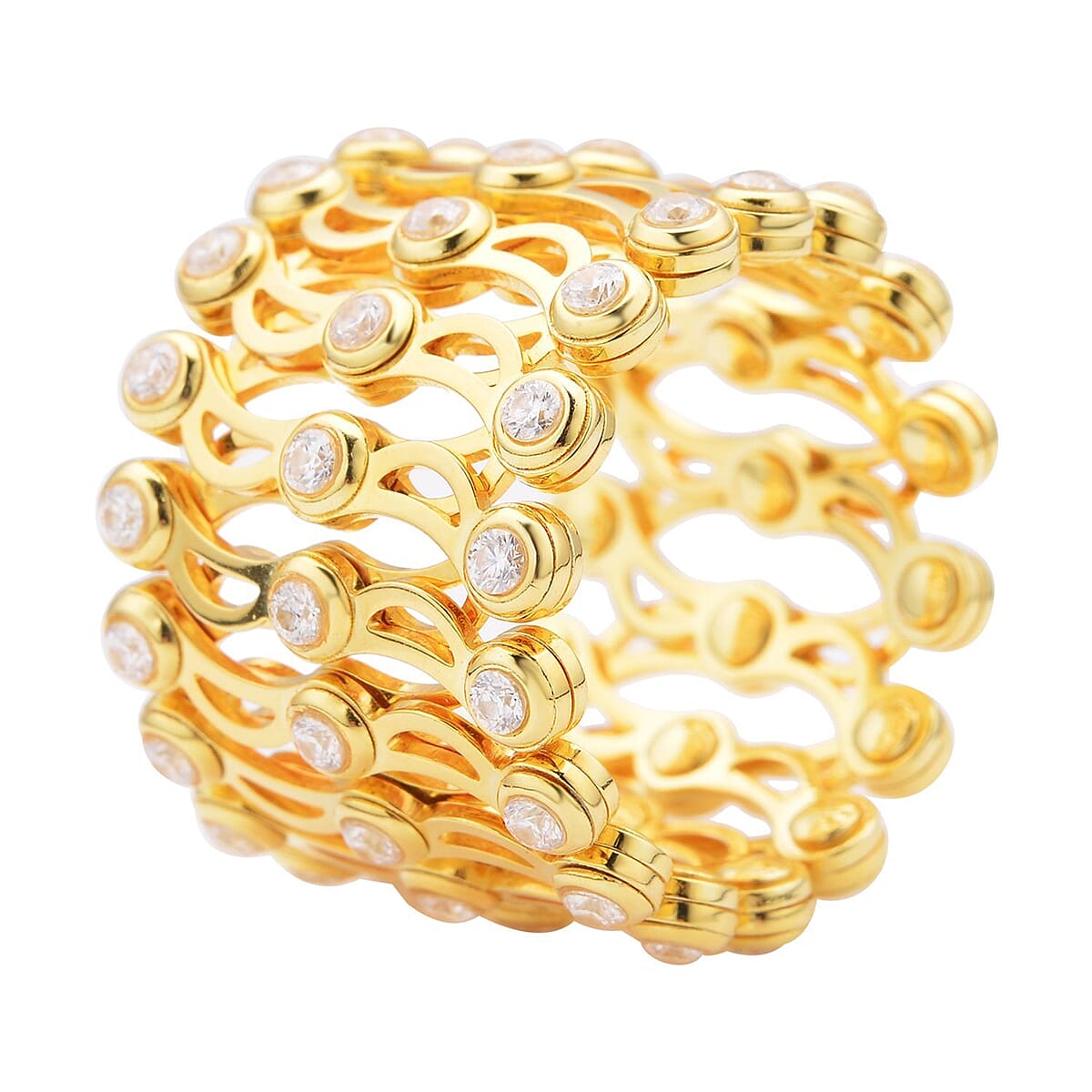 Moissanite Concertina Adjustable Band Ring in Vermeil Yellow Gold Over Sterling Silver 1.00 ctw image number 2