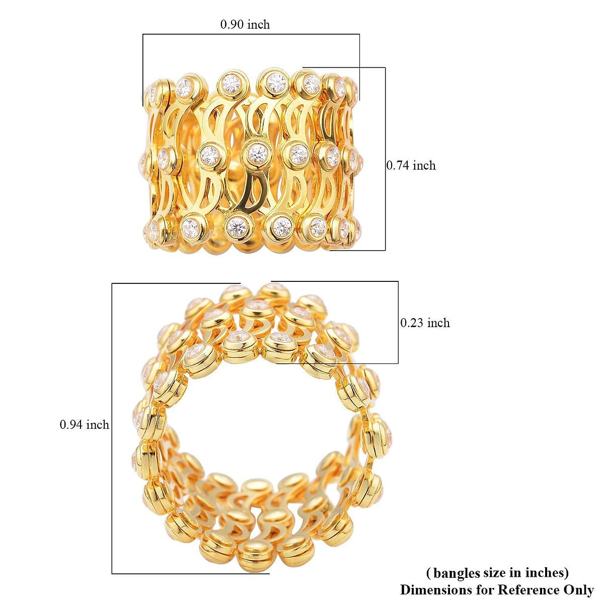 Moissanite Concertina Adjustable Band Ring in Vermeil Yellow Gold Over Sterling Silver 1.00 ctw image number 3