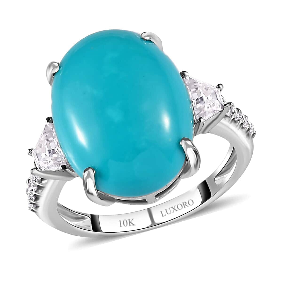 LUXORO 10K White Gold Premium American Natural Sleeping Beauty Turquoise and Moissanite Ring (Size 10.0) 2.40 Grams 8.40 ctw image number 0