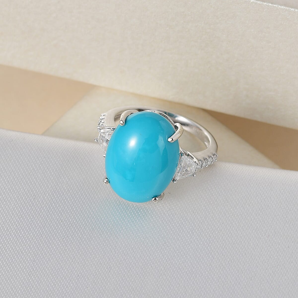 LUXORO 10K White Gold Premium American Natural Sleeping Beauty Turquoise and Moissanite Ring (Size 10.0) 2.40 Grams 8.40 ctw image number 1