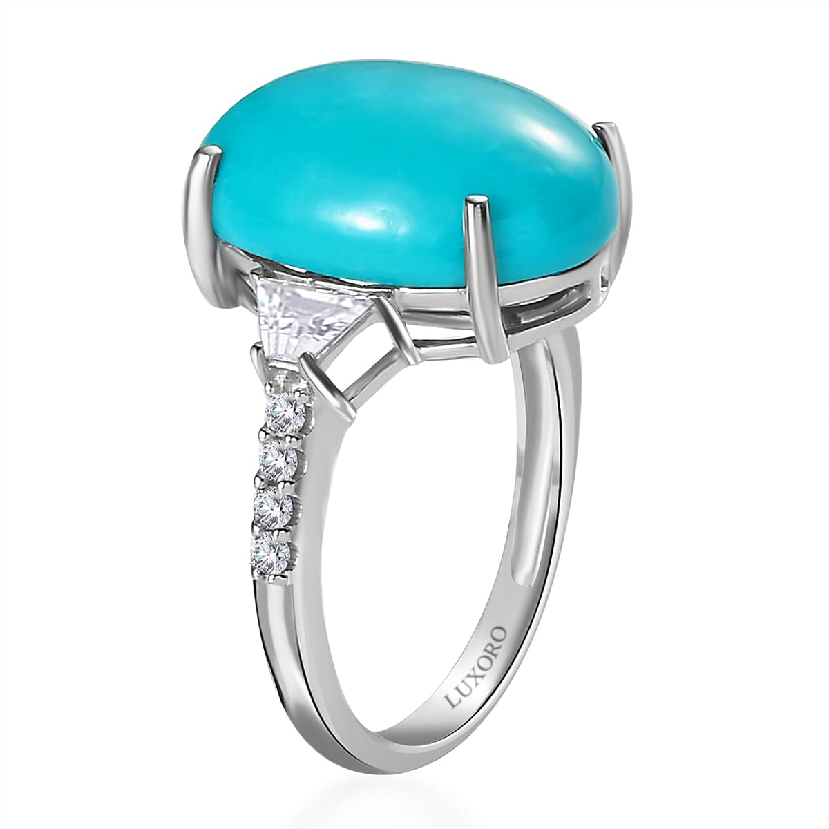 LUXORO 10K White Gold Premium American Natural Sleeping Beauty Turquoise and Moissanite Ring (Size 10.0) 2.40 Grams 8.40 ctw image number 3