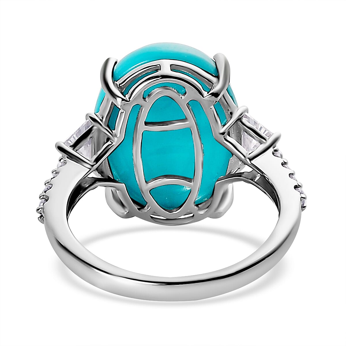LUXORO 10K White Gold Premium American Natural Sleeping Beauty Turquoise and Moissanite Ring (Size 10.0) 2.40 Grams 8.40 ctw image number 4
