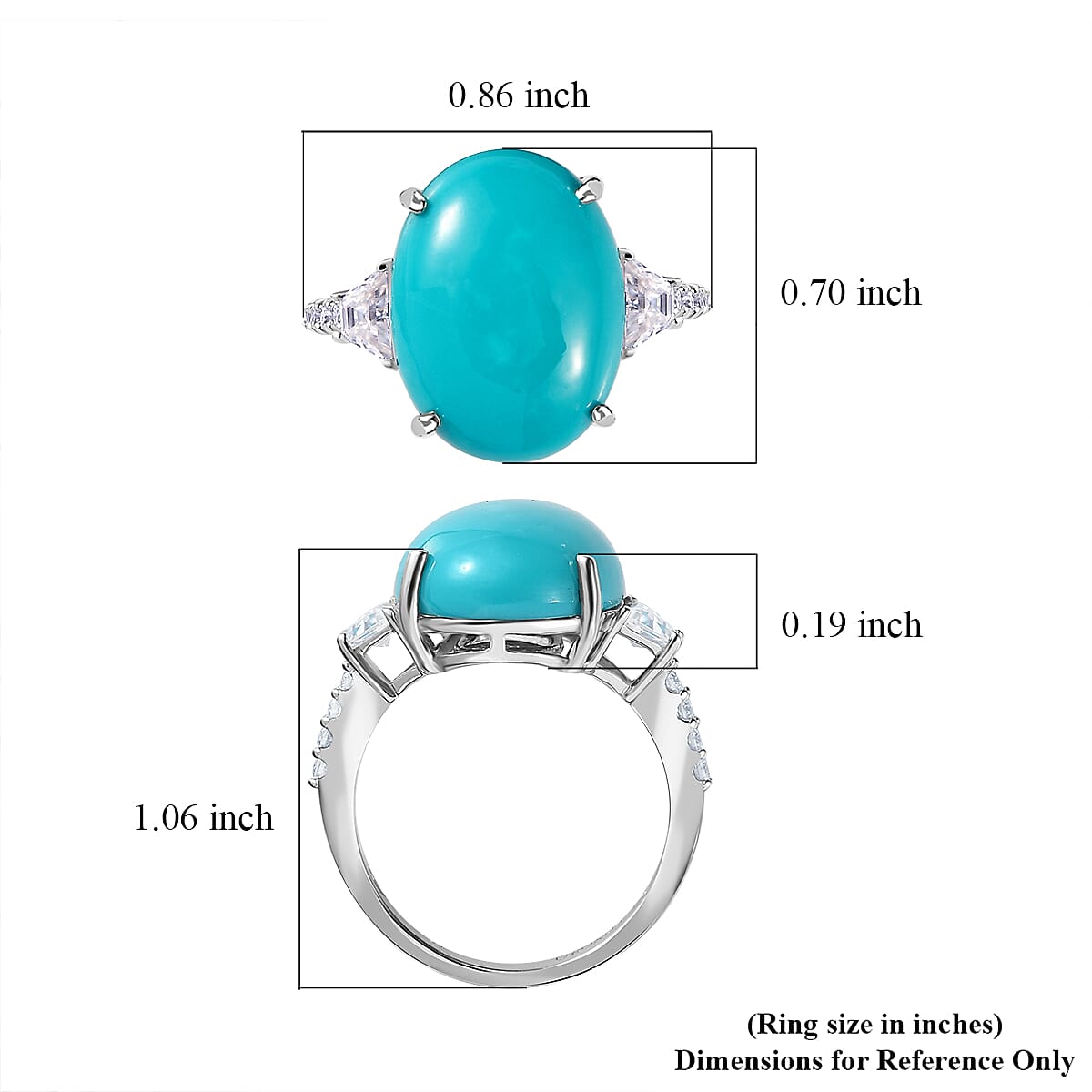 LUXORO 10K White Gold Premium American Natural Sleeping Beauty Turquoise and Moissanite Ring (Size 10.0) 2.40 Grams 8.40 ctw image number 5