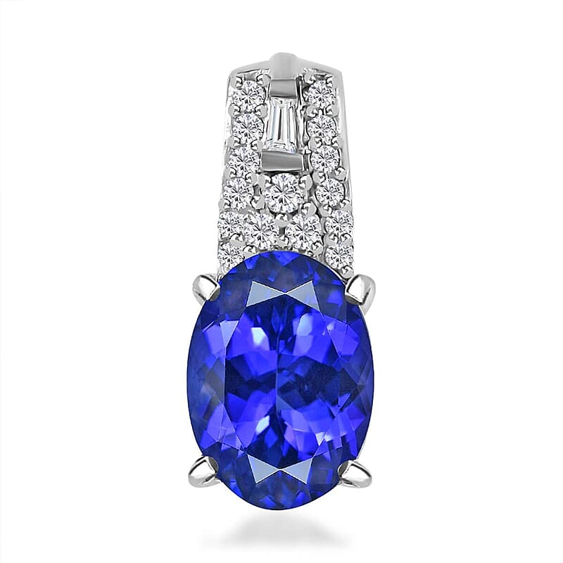 Luxoro 10K White Gold Premium Tanzanite and Diamond Pendant without Chain 1.25 ctw