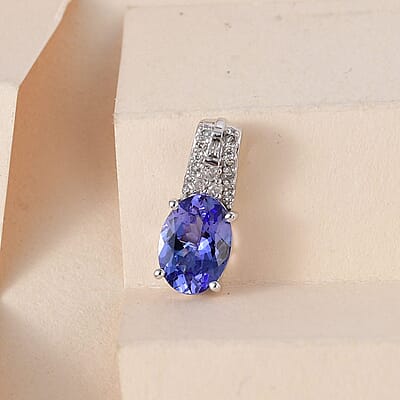 Luxoro 10K White Gold Premium Tanzanite and Diamond Pendant without Chain 1.25 ctw