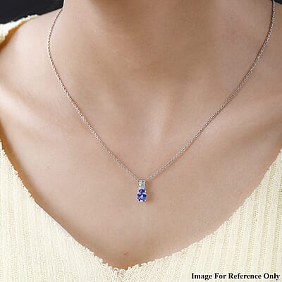 Luxoro 10K White Gold Premium Tanzanite and Diamond Pendant without Chain 1.25 ctw
