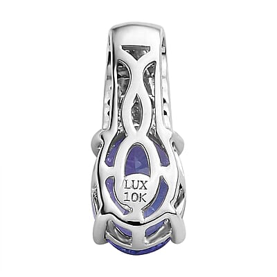 Luxoro 10K White Gold Premium Tanzanite and Diamond Pendant without Chain 1.25 ctw