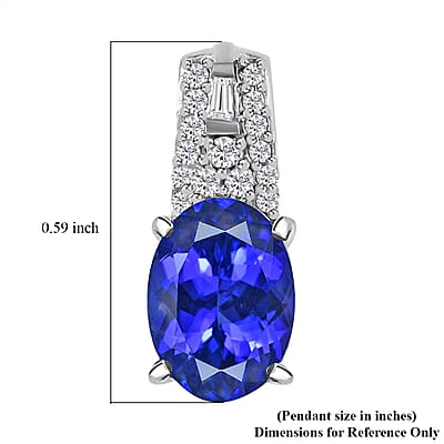 Luxoro 10K White Gold Premium Tanzanite and Diamond Pendant without Chain 1.25 ctw