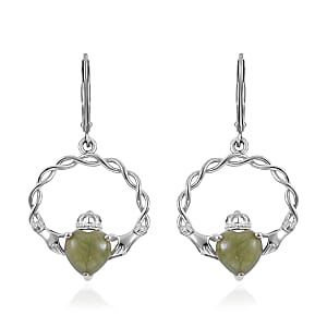 Connemara Marble Twisted Infinity Ireland Claddagh Earrings in Platinum Over Sterling Silver 6.00 ctw