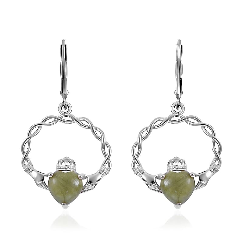 Connemara Marble Twisted Infinity Ireland Claddagh Earrings in Platinum Over Sterling Silver 6.00 ctw