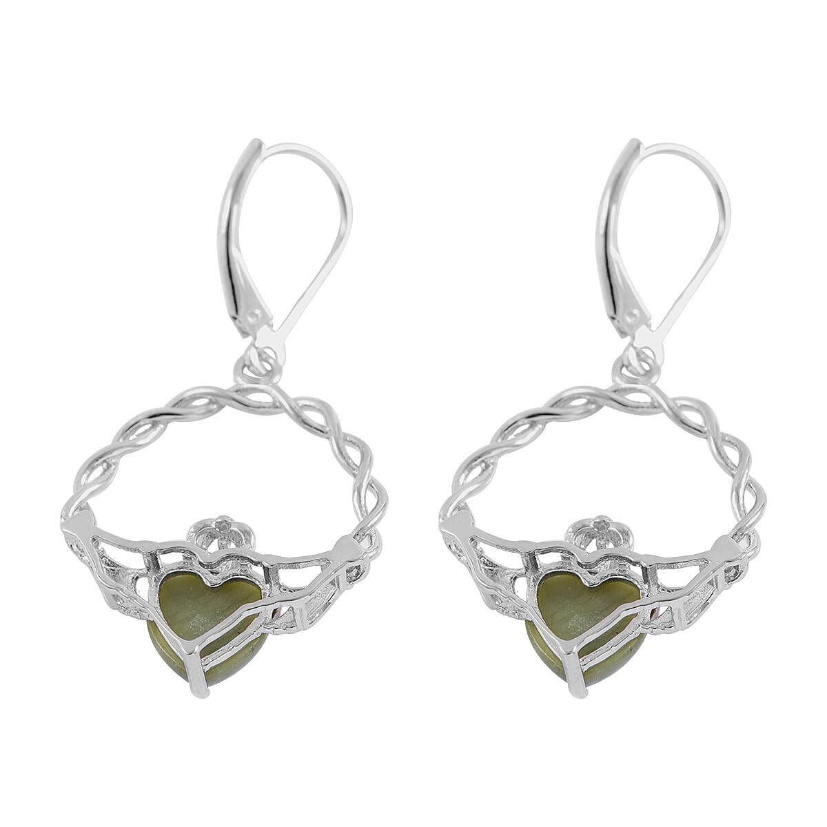 Connemara Marble Twisted Infinity Ireland Claddagh Earrings in Platinum Over Sterling Silver 6.00 ctw image number 2