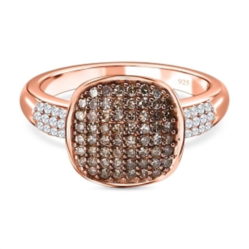 Natural Champagne Diamond and White Diamond 0.50 ctw Ring in 18K Vermeil Rose Gold Over Sterling Silver (Size 9.0)