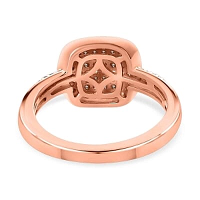 Natural Champagne Diamond and White Diamond 0.50 ctw Ring in 18K Vermeil Rose Gold Over Sterling Silver (Size 9.0)