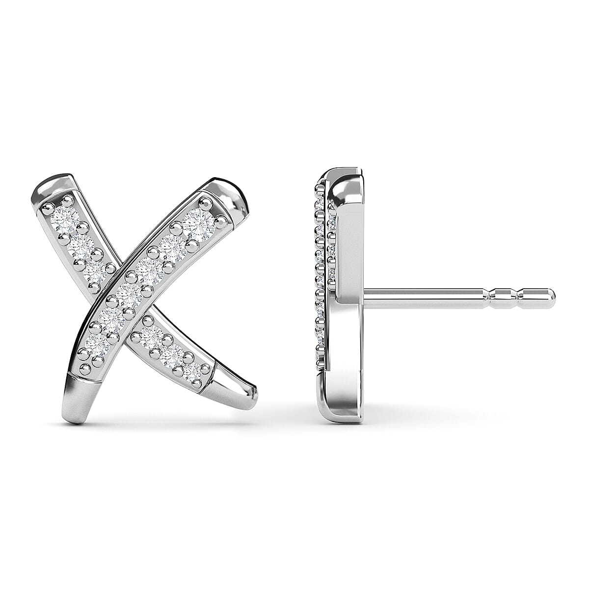 Rachel Galley 14K White Gold Diamond G-H I1 Kiss X Molto Earrings 0.20 ctw