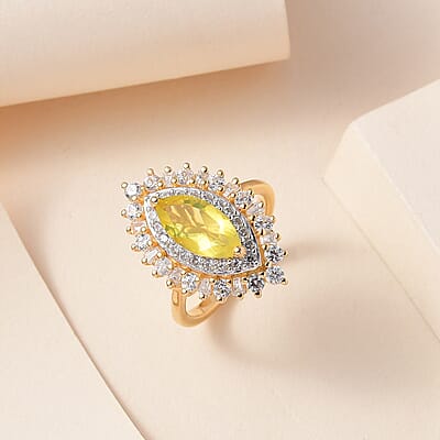 Tanzanian Canary Opal and White Zircon Ring in Vermeil Yellow Gold Over Sterling Silver (Size 10.0) 2.90 ctw