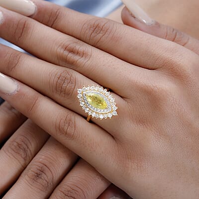Tanzanian Canary Opal and White Zircon Ring in Vermeil Yellow Gold Over Sterling Silver (Size 10.0) 2.90 ctw