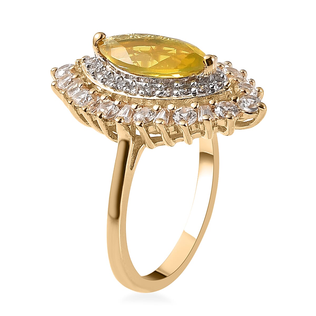Tanzanian Canary Opal and White Zircon Ring in Vermeil Yellow Gold Over Sterling Silver (Size 10.0) 2.90 ctw