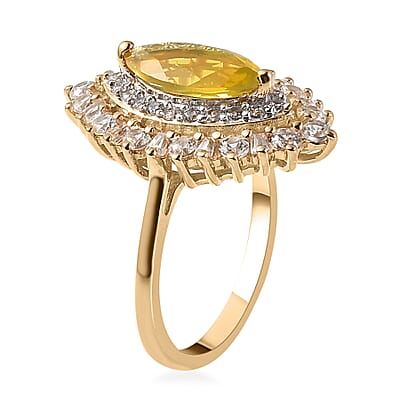 Tanzanian Canary Opal and White Zircon Ring in Vermeil Yellow Gold Over Sterling Silver (Size 10.0) 2.90 ctw