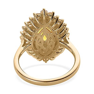 Tanzanian Canary Opal and White Zircon Ring in Vermeil Yellow Gold Over Sterling Silver (Size 10.0) 2.90 ctw