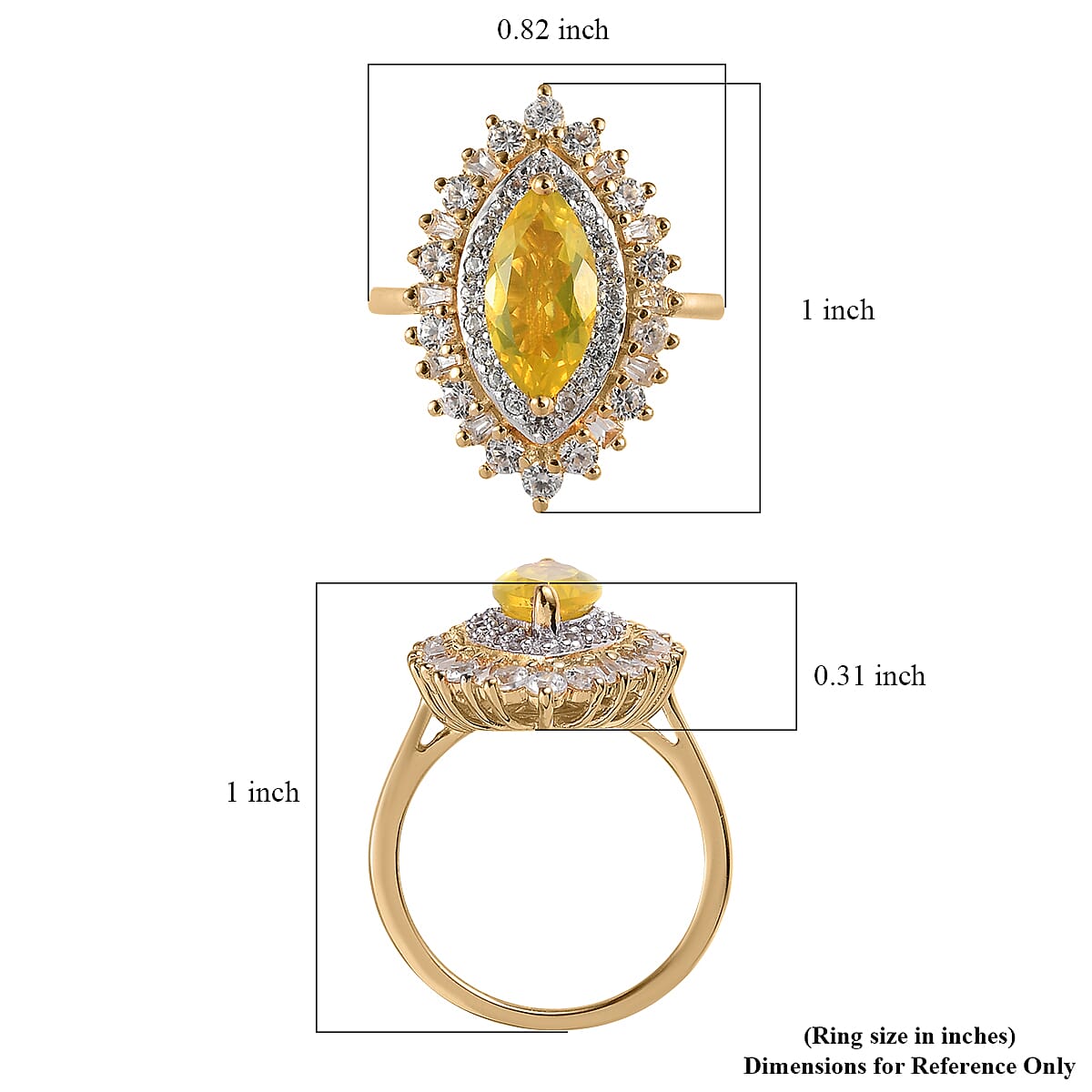 Tanzanian Canary Opal and White Zircon Ring in Vermeil Yellow Gold Over Sterling Silver (Size 10.0) 2.90 ctw