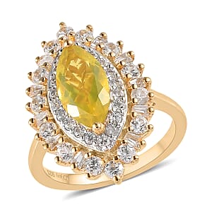 Tanzanian Canary Opal and White Zircon Ring in Vermeil Yellow Gold Over Sterling Silver (Size 9.0) 2.90 ctw