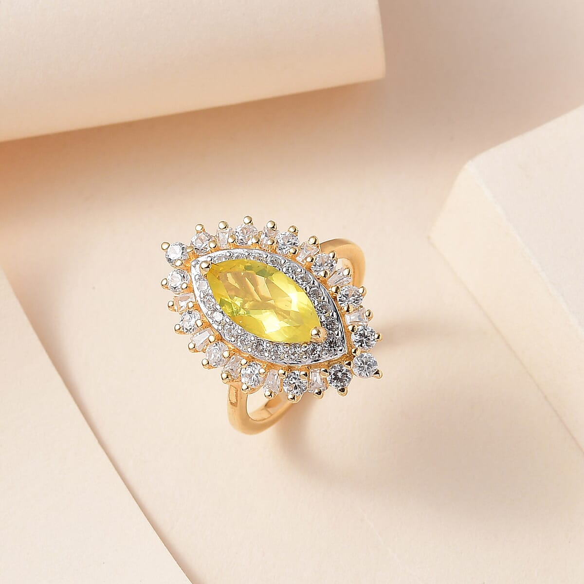 Tanzanian Canary Opal and White Zircon Ring in Vermeil Yellow Gold Over Sterling Silver (Size 9.0) 2.90 ctw image number 1