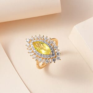 Tanzanian Canary Opal and White Zircon Ring in Vermeil Yellow Gold Over Sterling Silver (Size 9.0) 2.90 ctw