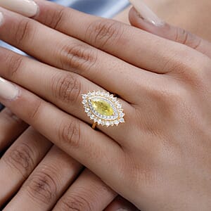 Tanzanian Canary Opal and White Zircon Ring in Vermeil Yellow Gold Over Sterling Silver (Size 9.0) 2.90 ctw