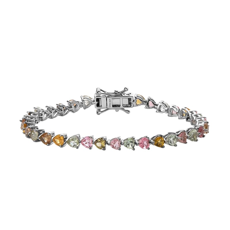 Multi-Tourmaline Tennis Bracelet in Platinum Over Sterling Silver (6.50 In) 7.60 ctw