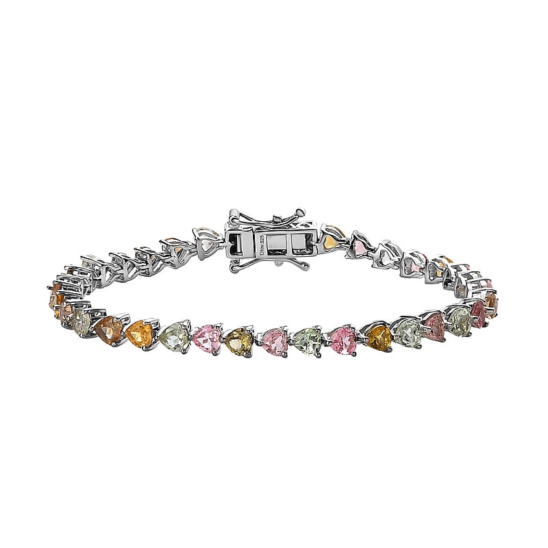 Multi-Tourmaline Tennis Bracelet in Platinum Over Sterling Silver (6.50 In) 7.60 ctw