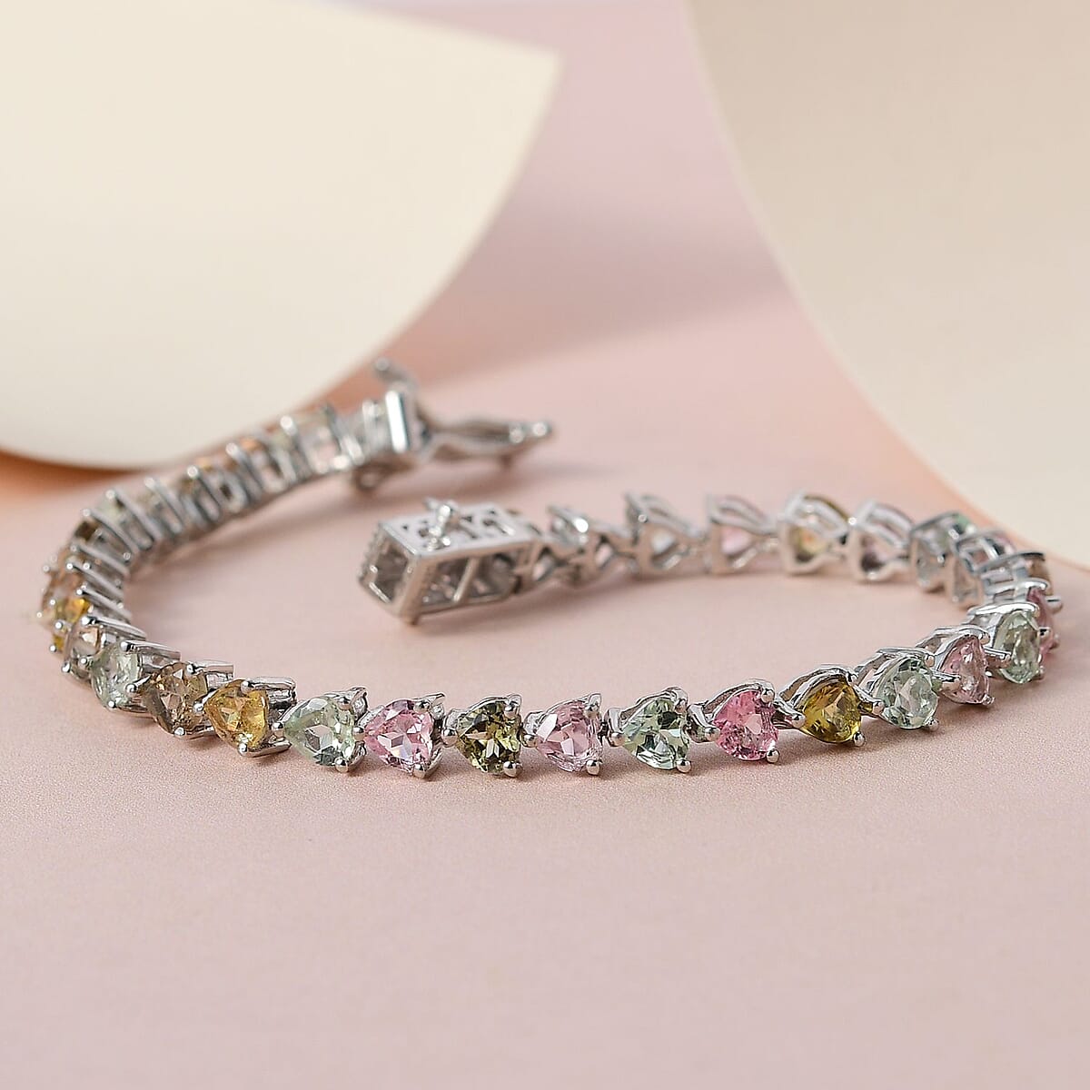 Multi-Tourmaline Tennis Bracelet in Platinum Over Sterling Silver (6.50 In) 8.15 Grams 7.60 ctw image number 1