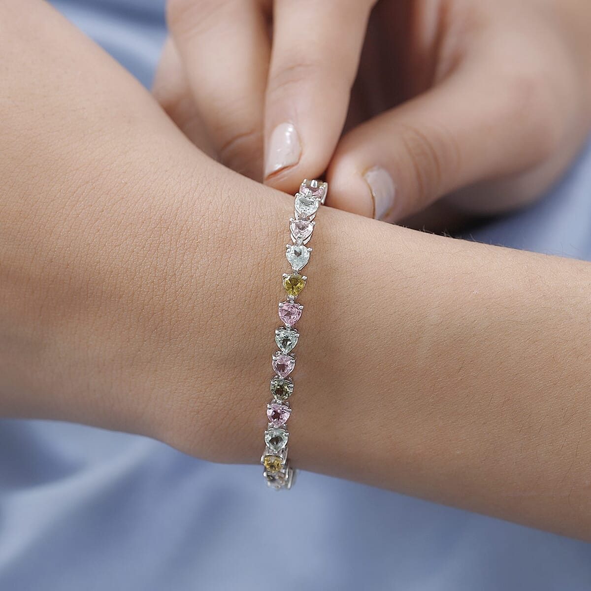 Multi-Tourmaline Tennis Bracelet in Platinum Over Sterling Silver (6.50 In) 8.15 Grams 7.60 ctw image number 2