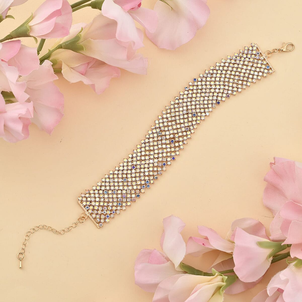 Aurora Borealis Austrian Crystal Cluster Bracelet in Goldtone (7.5-9.5In) image number 1