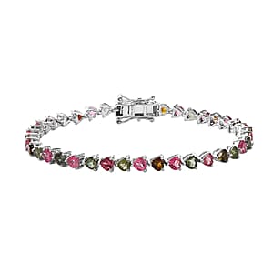 Multi-Tourmaline Tennis Bracelet in Platinum Over Sterling Silver (7.25 In) 8.50 ctw