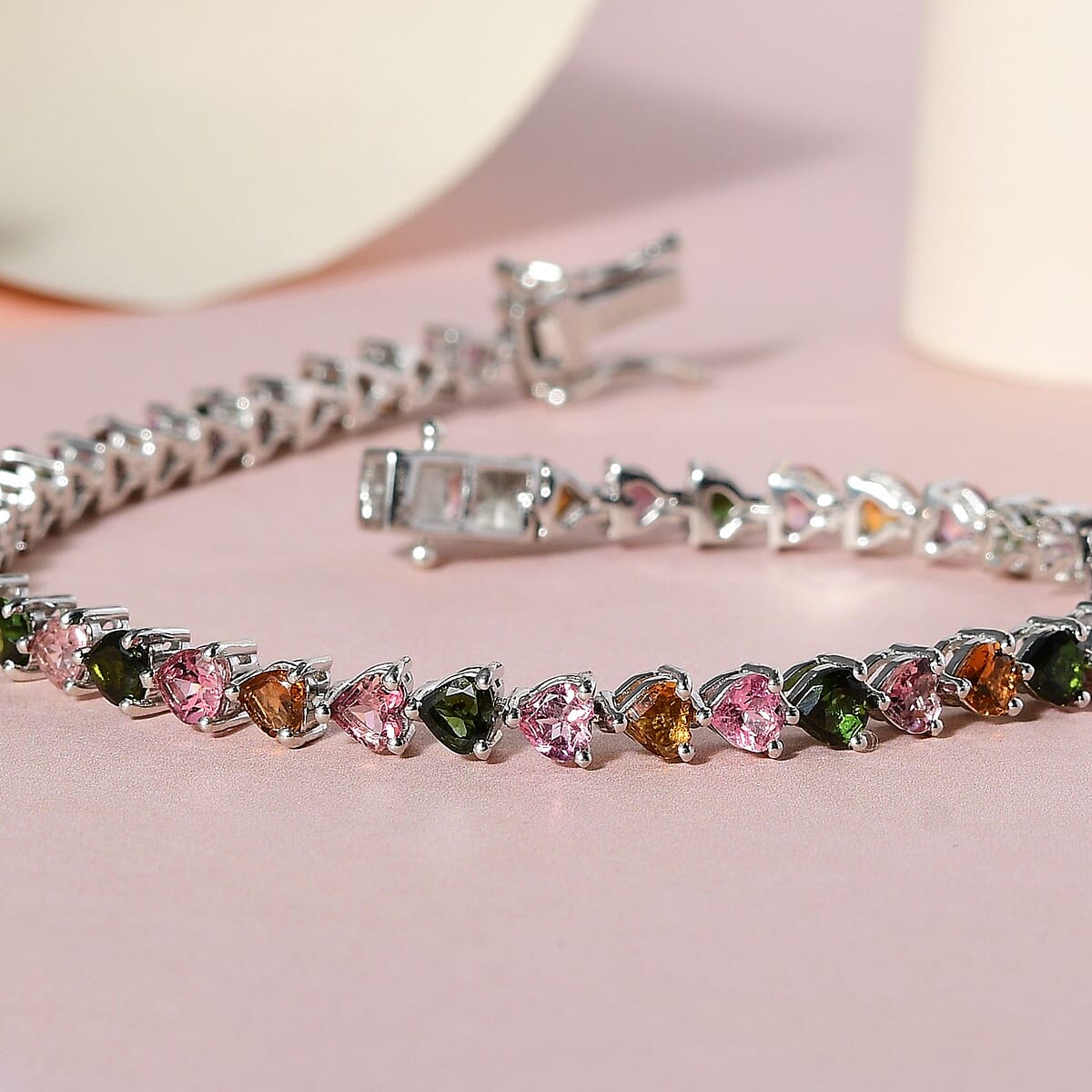 Multi-Tourmaline Tennis Bracelet in Platinum Over Sterling Silver (7.25 In) 8.50 ctw image number 1