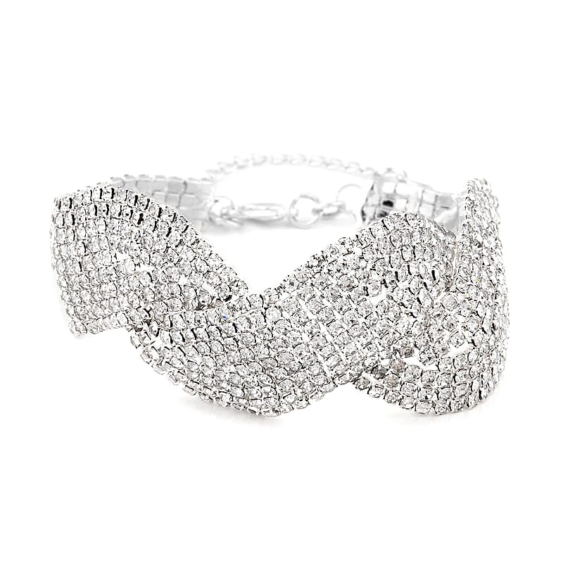 Austrian Crystal Cluster Bracelet in Silvertone (7.5-9.5In)