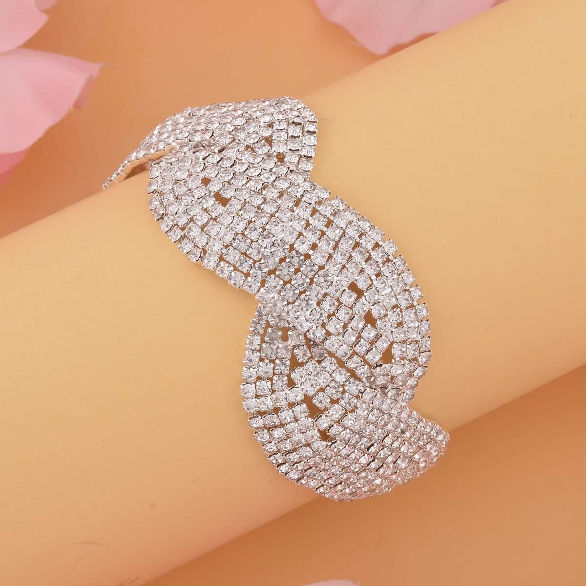 Austrian Crystal Cluster Bracelet in Silvertone (7.5-9.5In) image number 1