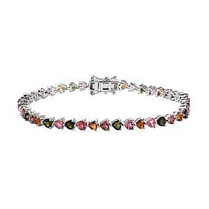 Multi-Tourmaline Tennis Bracelet in Platinum Over Sterling Silver (8.00 In) 9.40 ctw