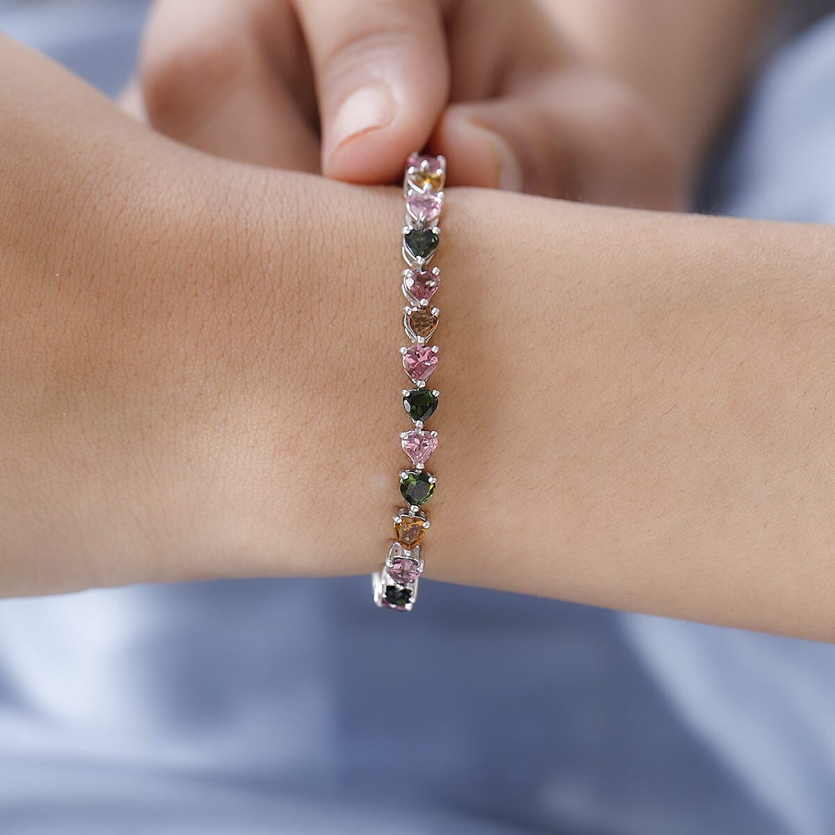 Multi-Tourmaline Tennis Bracelet in Platinum Over Sterling Silver (8.00 In) 9.40 ctw image number 2