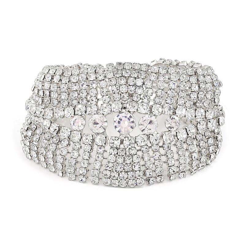 Austrian Crystal Cluster Bracelet in Silvertone (7.5-9.5In)